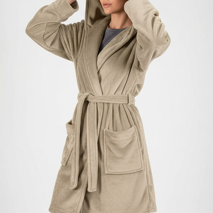Kapuzen-Kimono-Mantel kurz weiches Plüsch-Design Gürtel