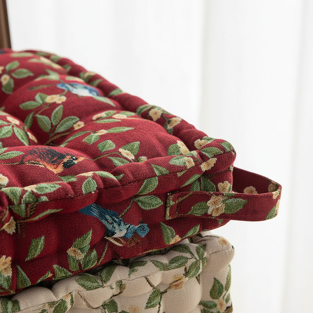 Dickes quadratisches Sitzkissen mit Vintage-Blumenmuster und Tragegriff