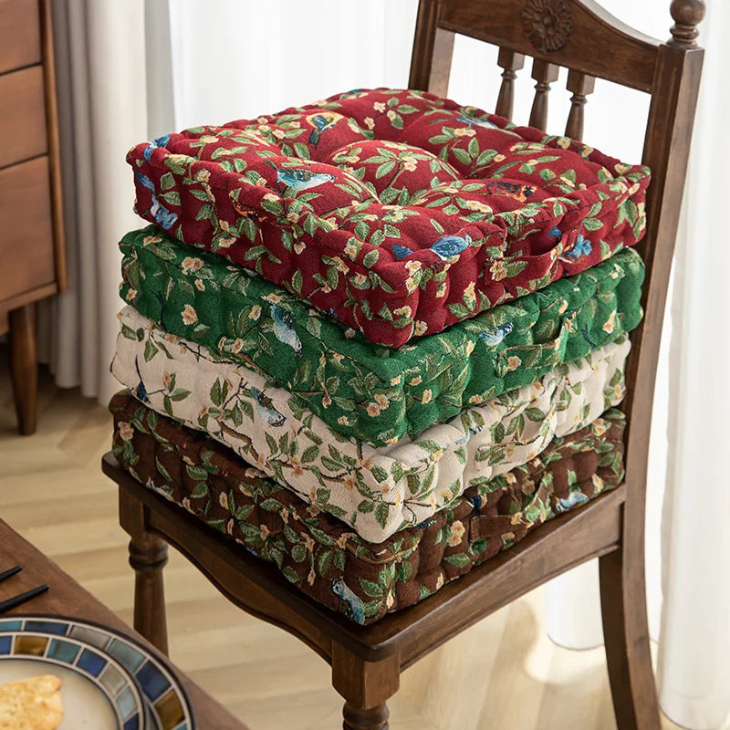 Dickes quadratisches Sitzkissen mit Vintage-Blumenmuster und Tragegriff