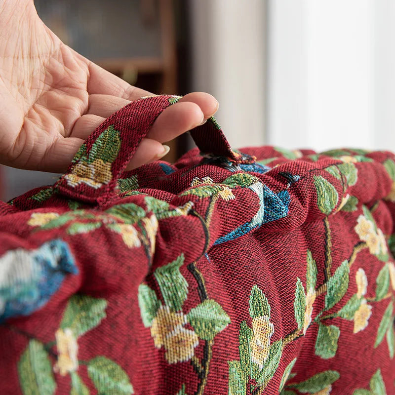 Dickes quadratisches Sitzkissen mit Vintage-Blumenmuster und Tragegriff
