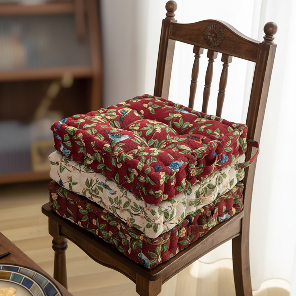 Dickes quadratisches Sitzkissen mit Vintage-Blumenmuster und Tragegriff