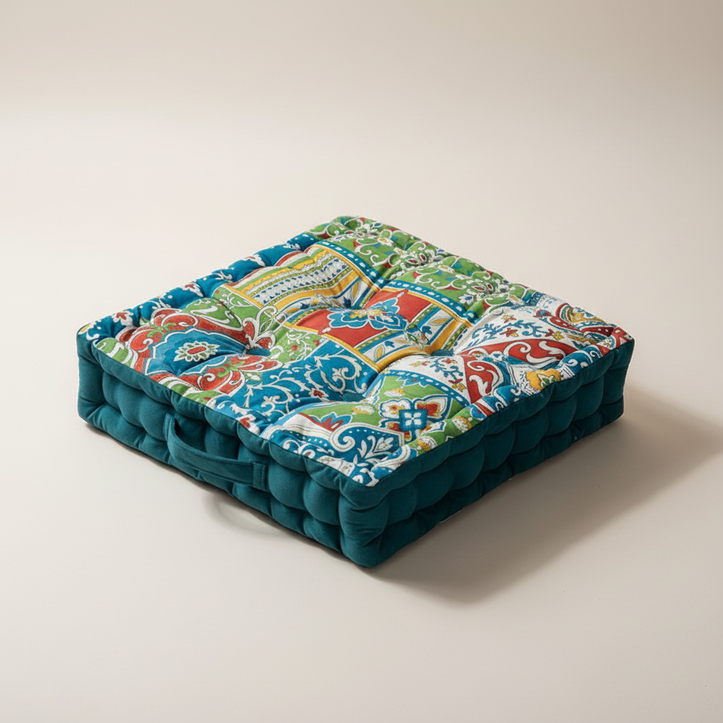 Dickes quadratisches Sitzkissen mit Vintage-Blumenmuster und Tragegriff