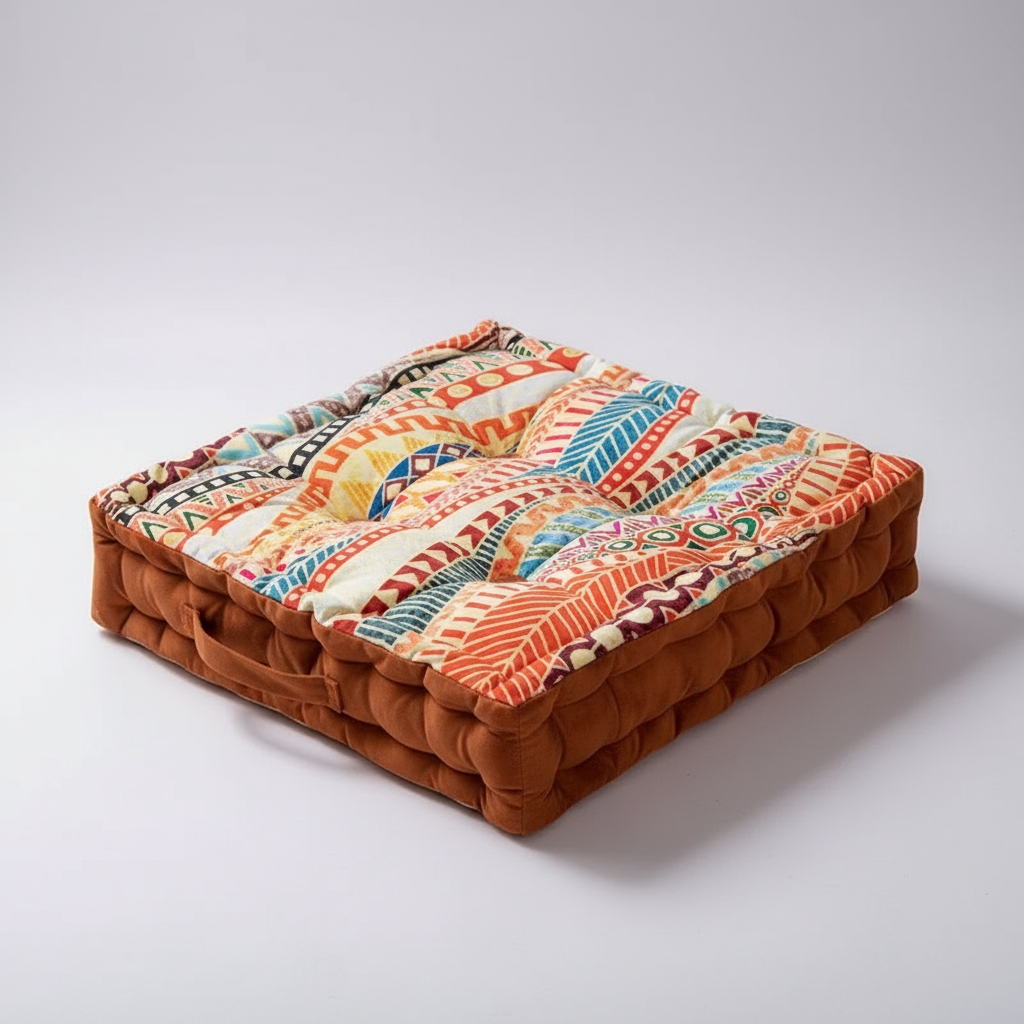 Dickes quadratisches Sitzkissen mit Vintage-Blumenmuster und Tragegriff