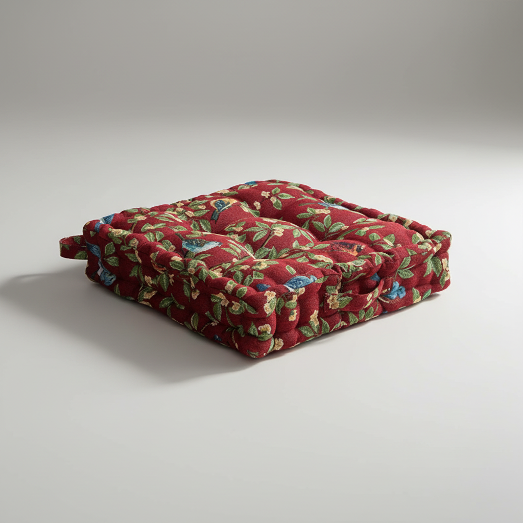 Dickes quadratisches Sitzkissen mit Vintage-Blumenmuster und Tragegriff