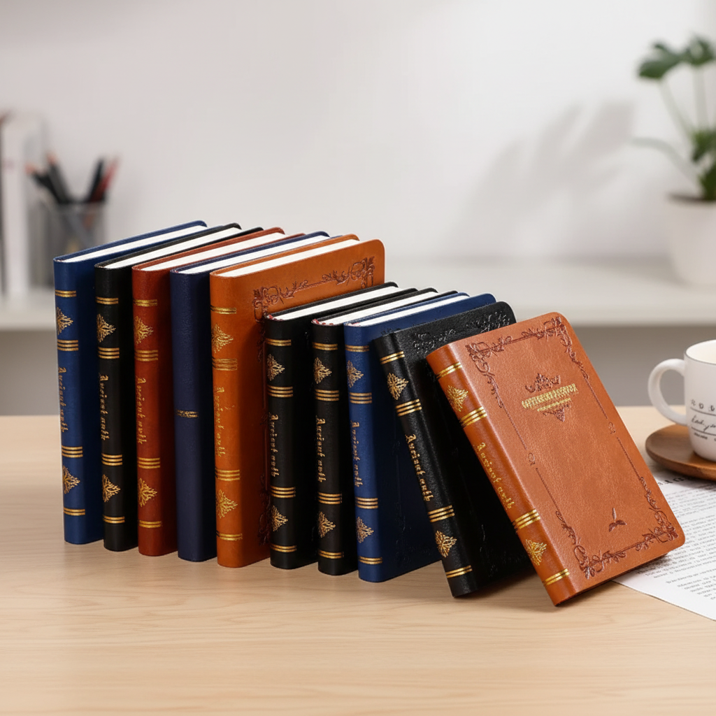 Vintage-Taschennotizbuch mit Goldprägung und festem Hardcover