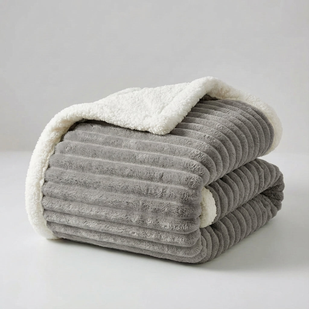 Dicke Plüsch-Wurfdecke mit weichem Flor und Rib-Textur