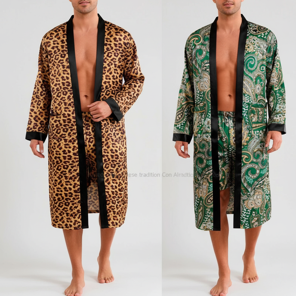 Leichter Kimono-Bademantelu-Set mit Shorts und Mustern