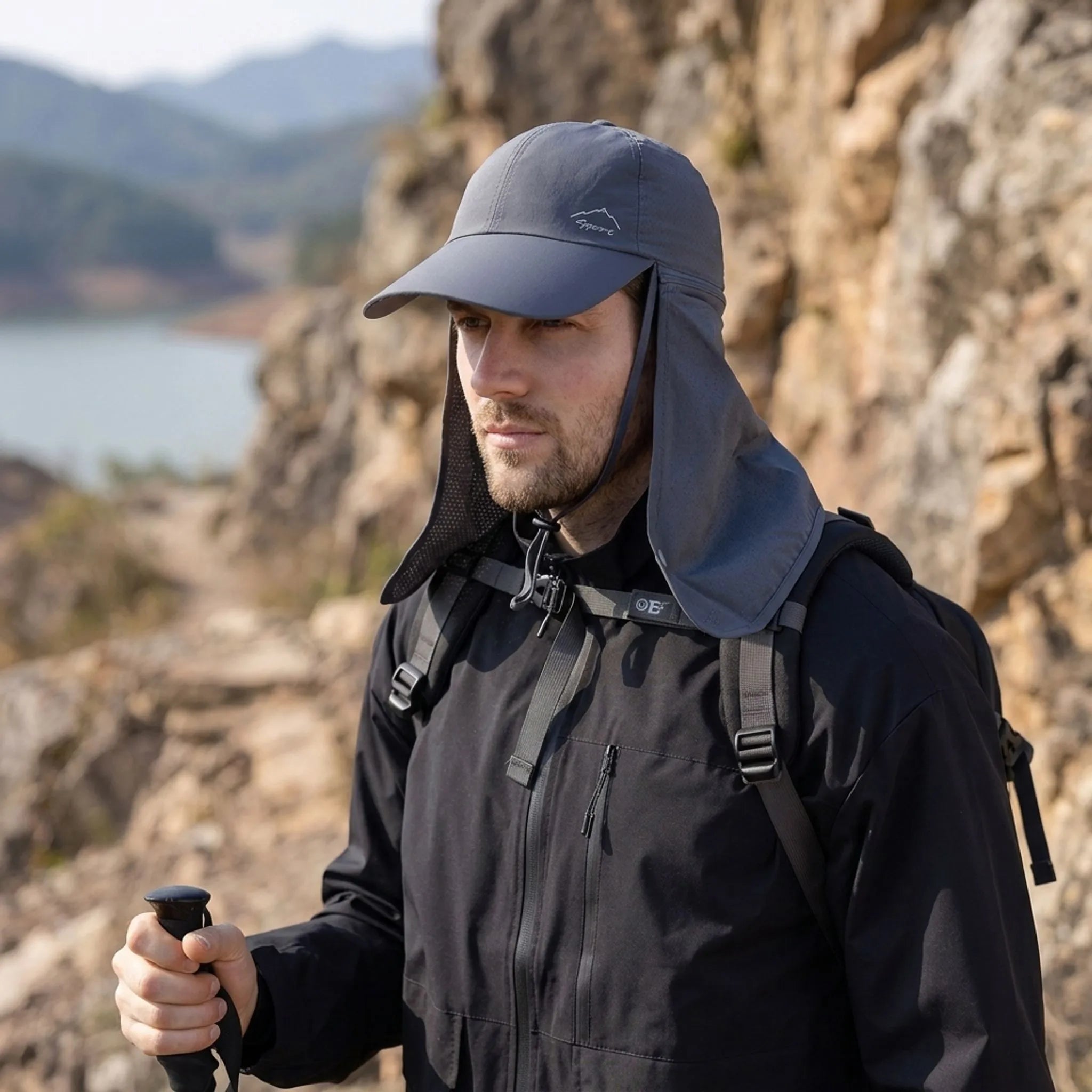 Leichte Outdoor-Kappe mit abnehmbarer Nackenklappe für Wandern