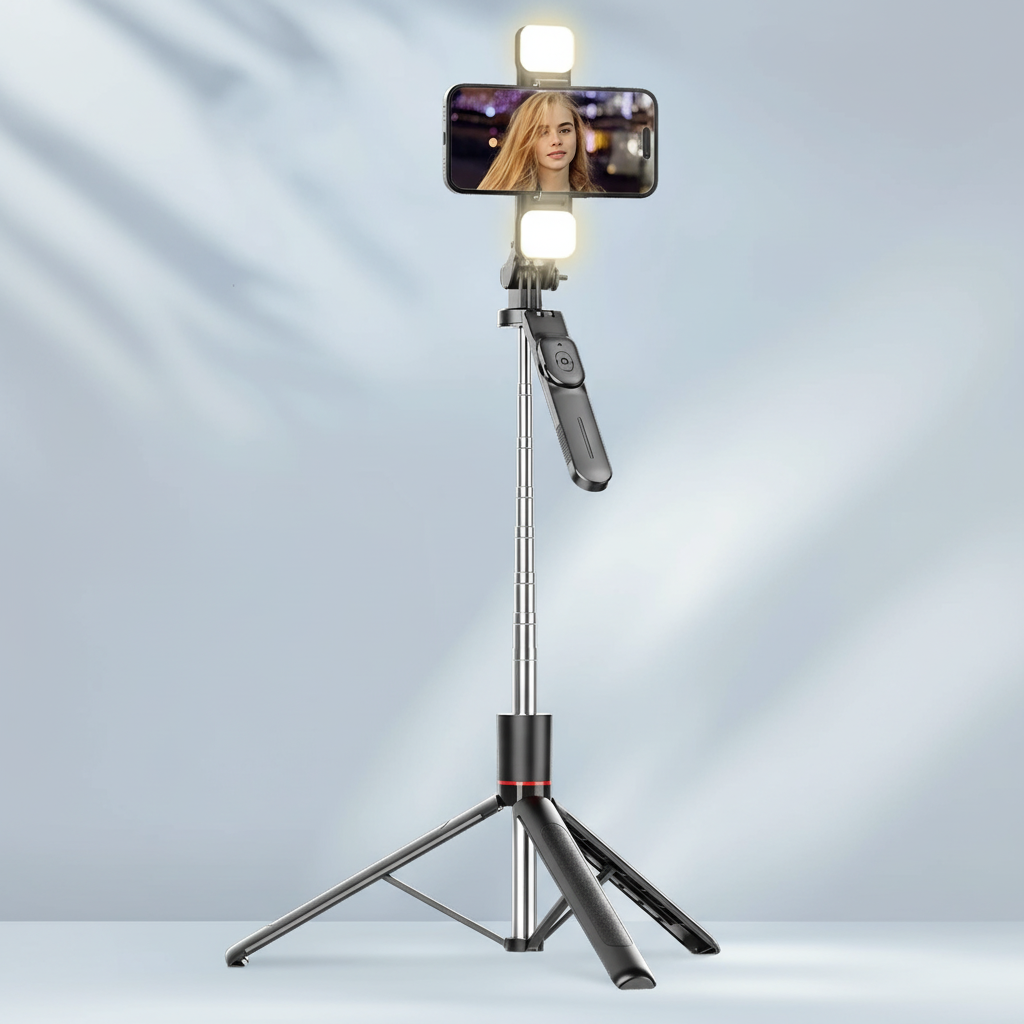 Teleskop-Selfie-Stick Stativ mit Bluetooth-Fernbedienung und 360-Grad-Drehkopf