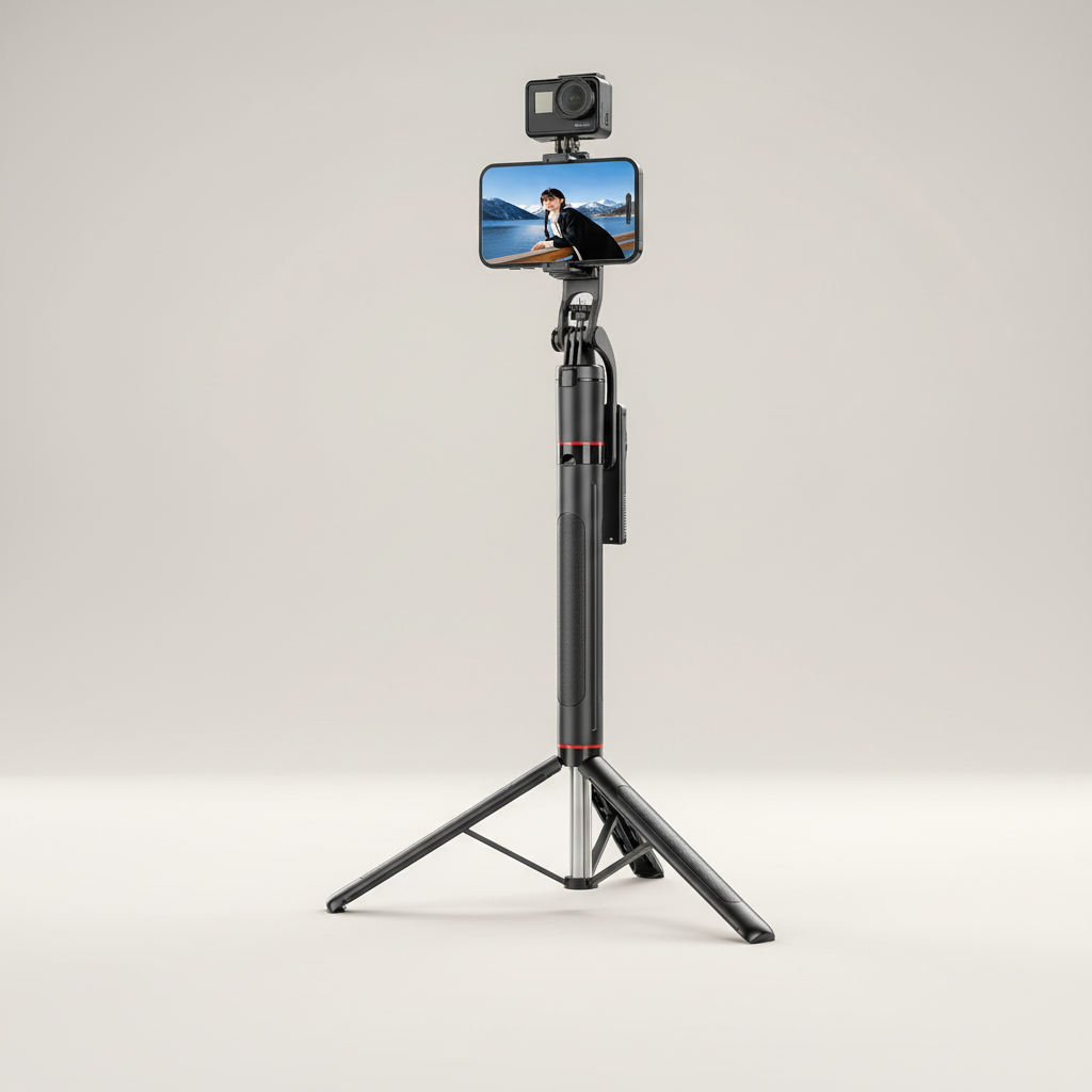 Teleskop-Selfie-Stick Stativ mit Bluetooth-Fernbedienung und 360-Grad-Drehkopf