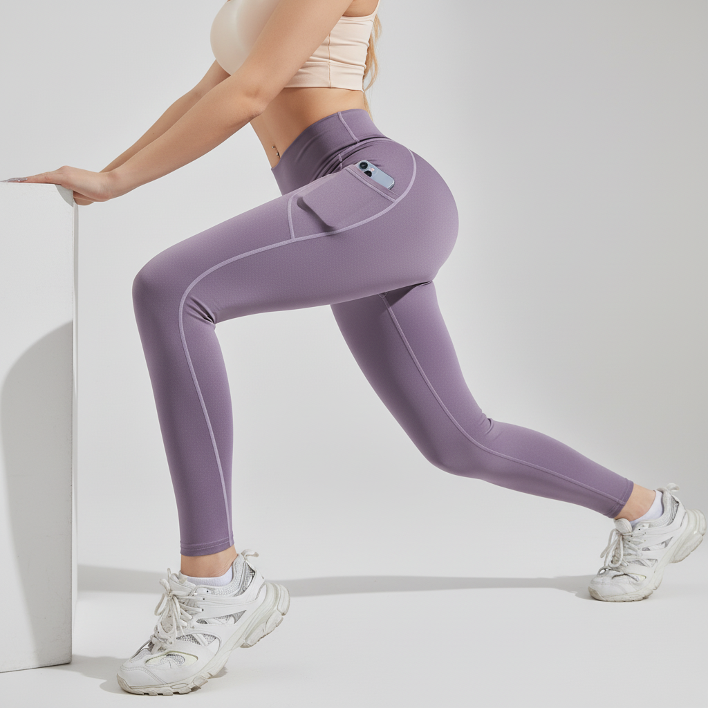 Hochbund-Leggings mit Seitentaschen vierseitiger Stretch knöchellang