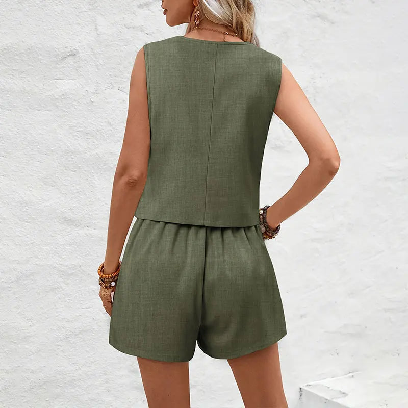 Damen Zweiteiler Weste und Shorts Set elegant