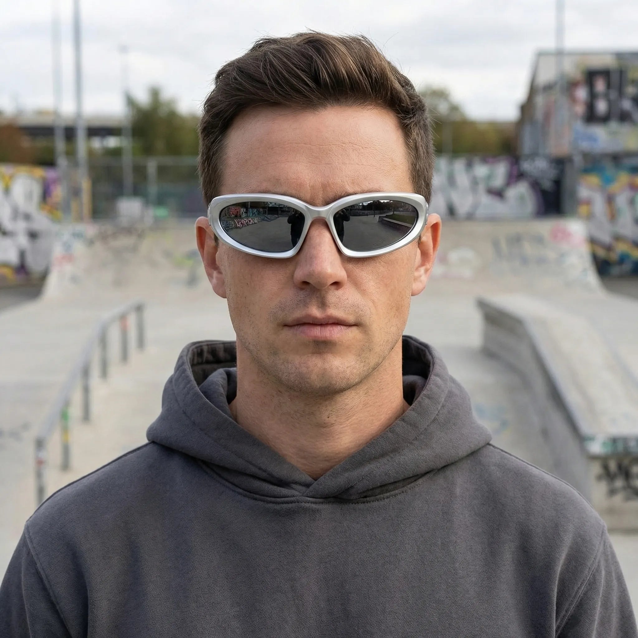 Wickelsonnenbrille UV400 mit Y2K Retro-Design und breiten ovalen Gläsern
