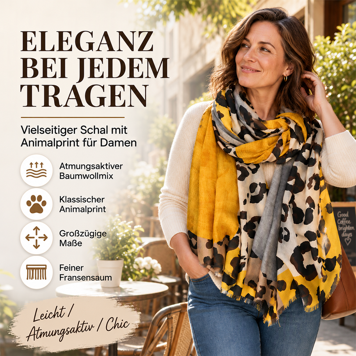 Nordspur | Vielseitiger leichter Leoparden-Print Schultertuch Schal
