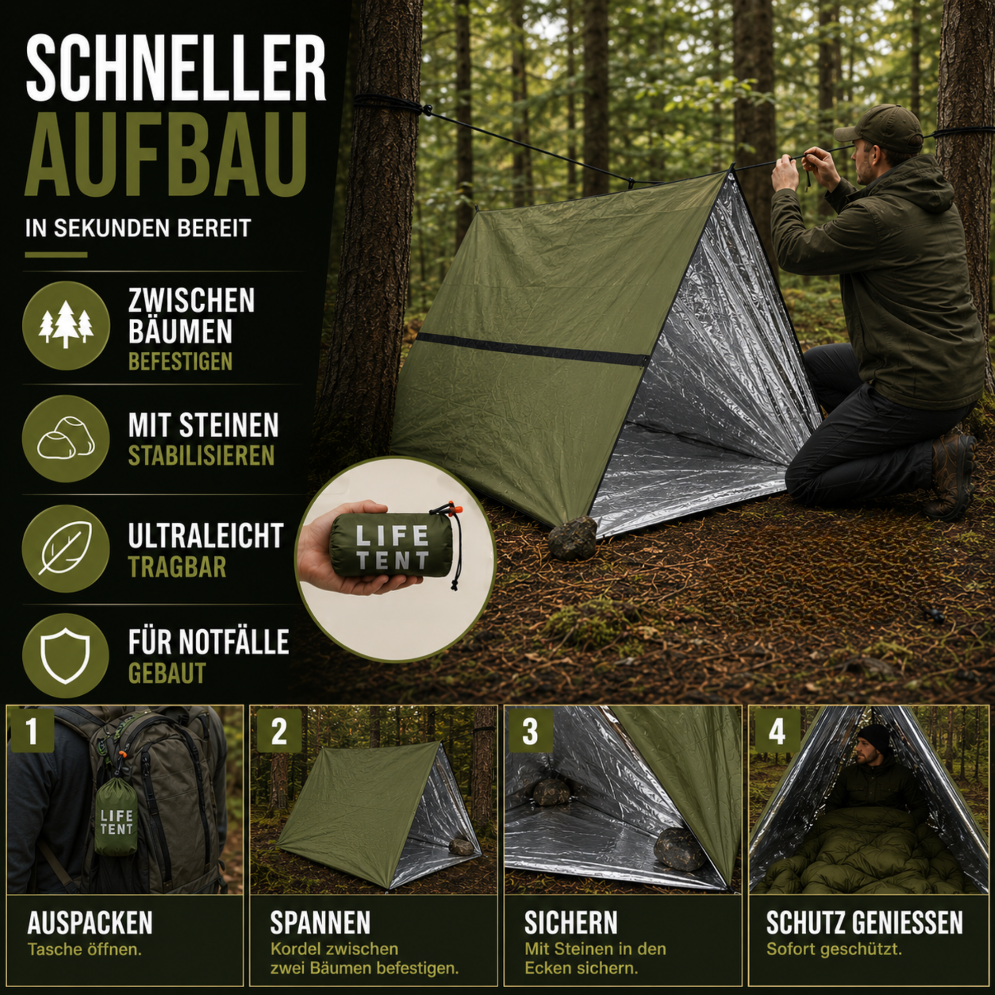 Nordspur | Vigoraid Kompaktes 2-Personen Notfallzelt