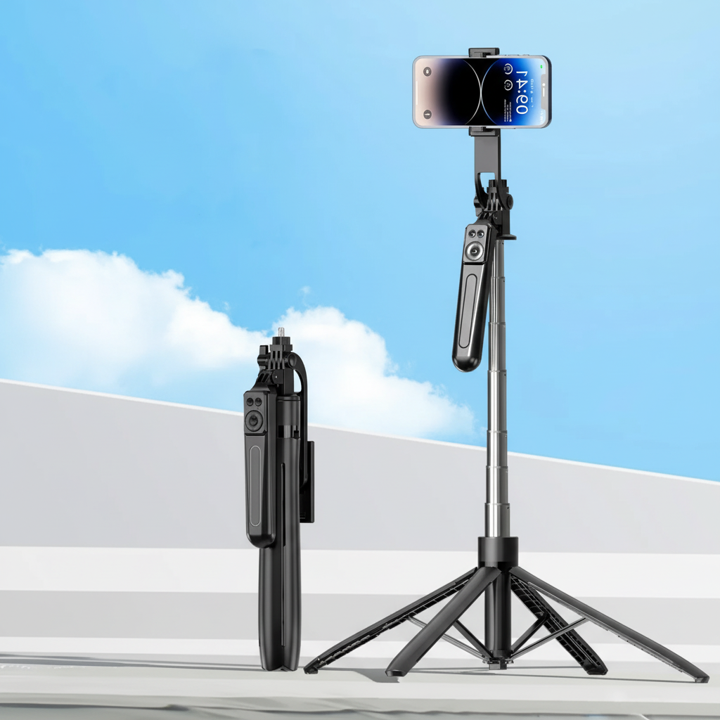 Klappbares Stativ aus Edelstahl mit Bluetooth-Fernbedienung und Selfie-Stick-Funktion
