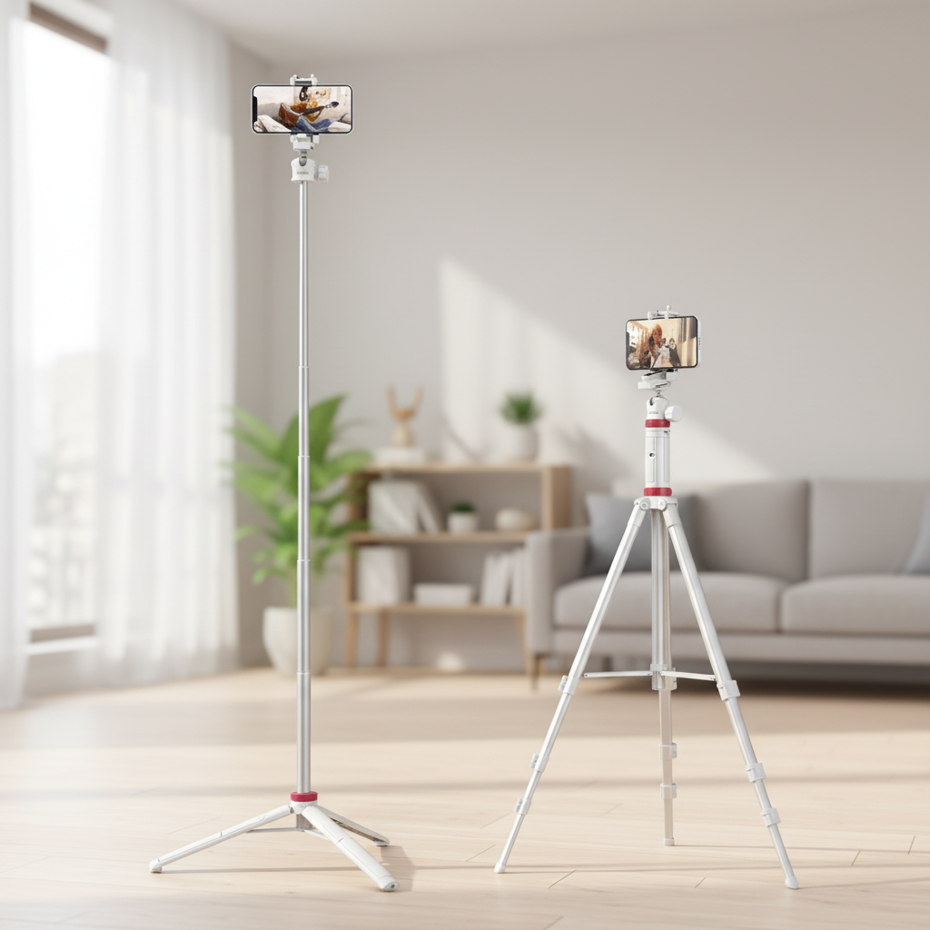 Leichtes ausziehbares Stativ mit Selfiestick-Funktion für Smartphone und Kamera