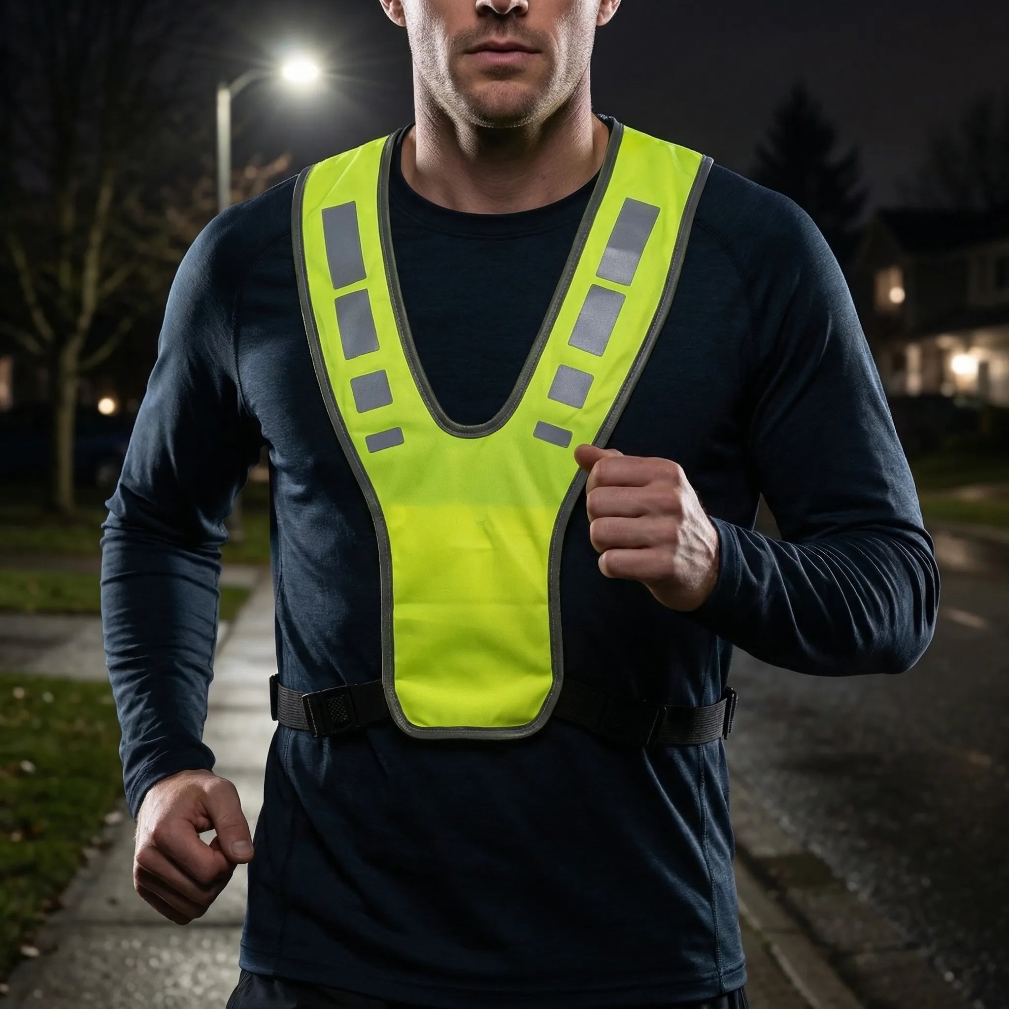 Hochsichtbare Laufweste mit reflektierenden Paneelen V-förmiges Design