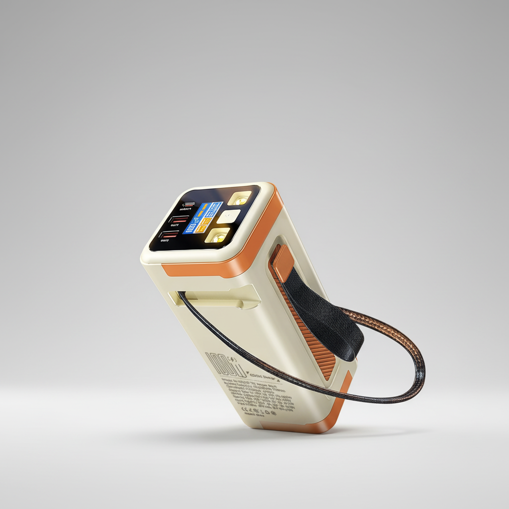 Tragbare Powerbank mit 100W Schnellladen, integrierten Kabeln und digitalem Display