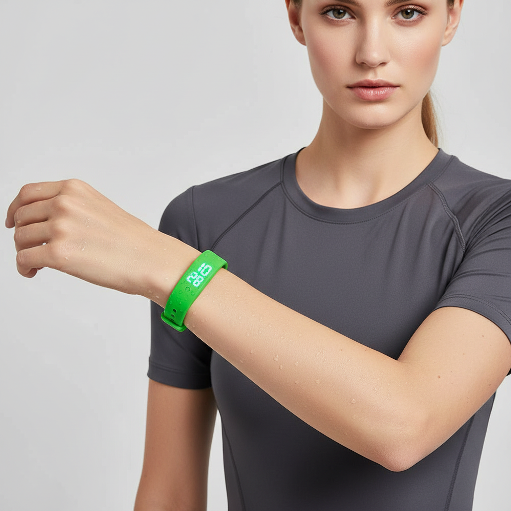 Wasserdichte Smartwatch mit Silikonarmband und Temperaturüberwachung