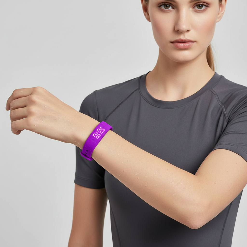 Wasserdichte Smartwatch mit Silikonarmband und Temperaturüberwachung