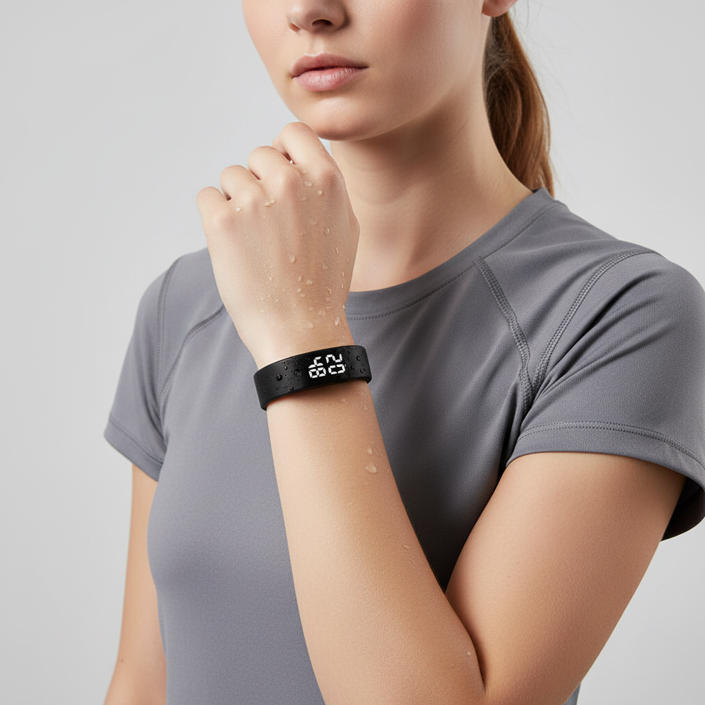 Wasserdichte Smartwatch mit Silikonarmband und Temperaturüberwachung