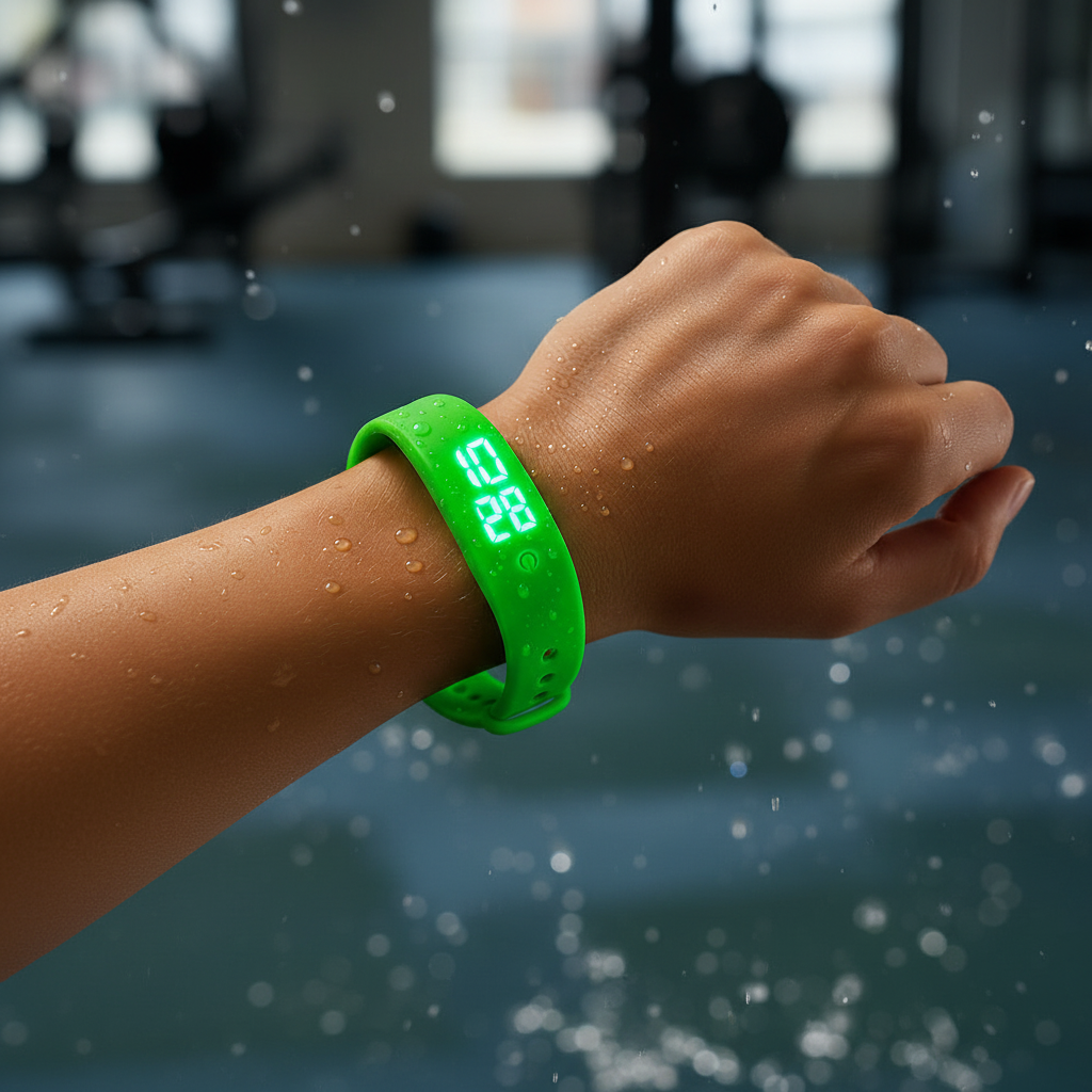 Wasserdichte Smartwatch mit Silikonarmband und Temperaturüberwachung