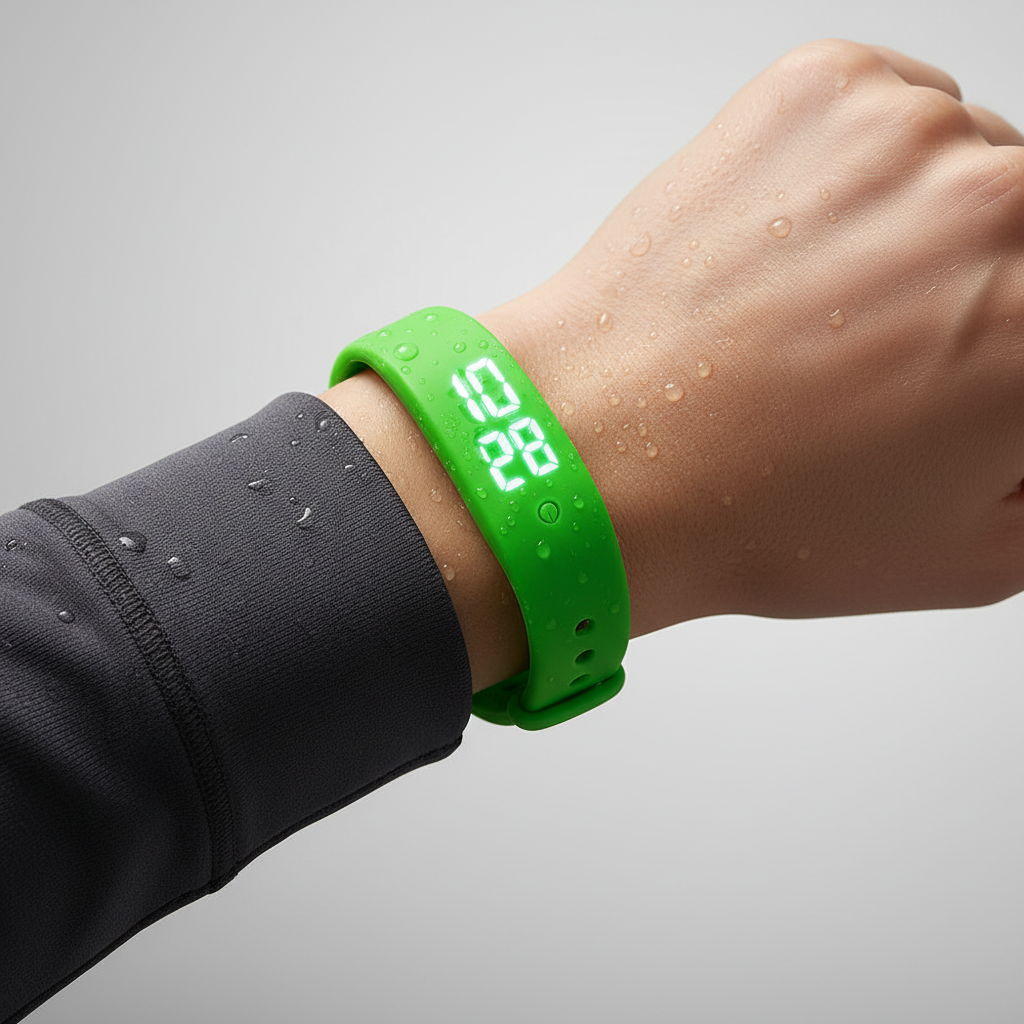 Wasserdichte Smartwatch mit Silikonarmband und Temperaturüberwachung