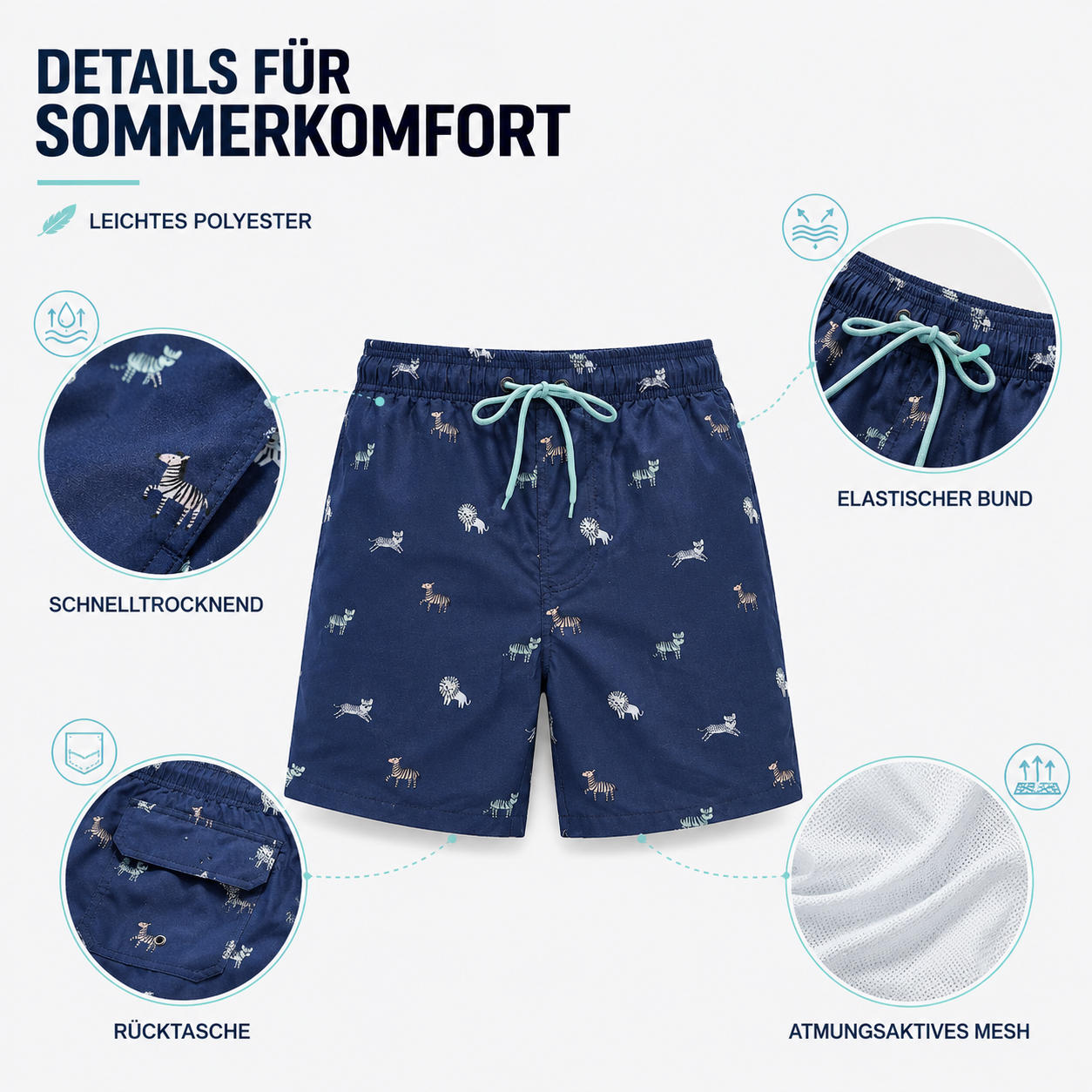 Nordspur | Wavecrest Herren Kurz geschnittene Badeshorts