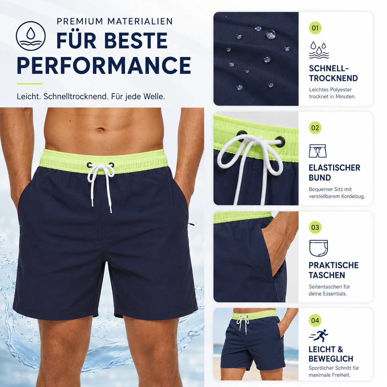 Nordspur | Waveford Herren-Badeshorts in kurzer Länge