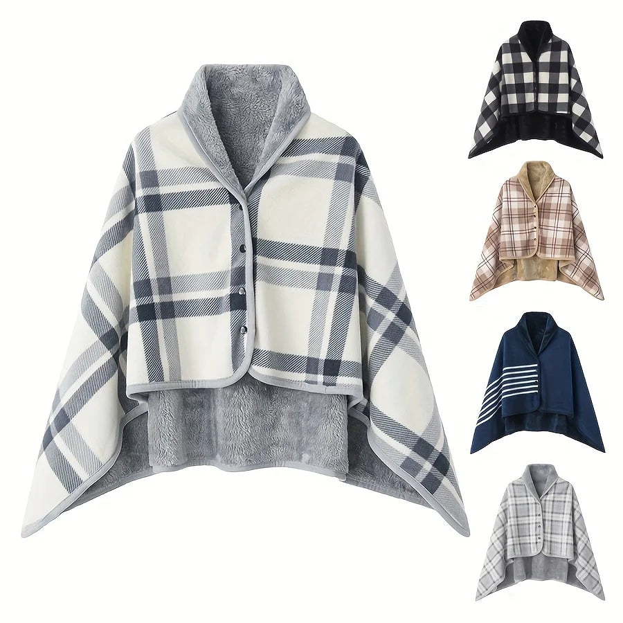 Tragbarer Flanell-Umhang mit weichem Fleece-Innenfutter reversibel