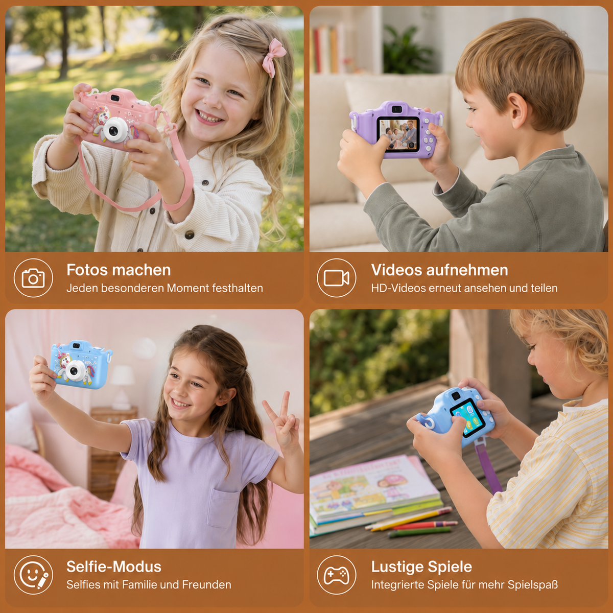 Nordspur | Wiederaufladbare Digitalkamera für Kinder mit Selfie-Modus, HD-Video & Silikonhülle