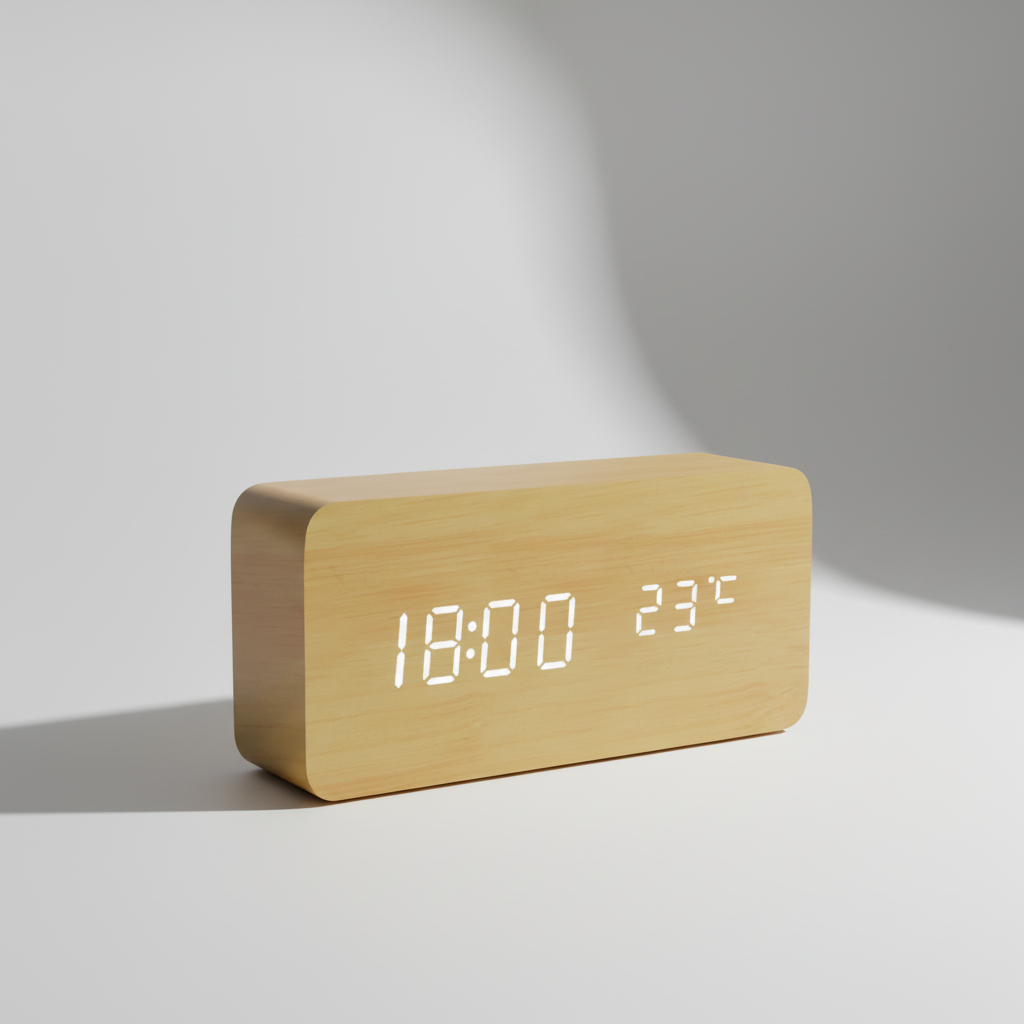 Digitale Holz-Tischuhr LED-Display Sprachsteuerung Temperaturanzeige