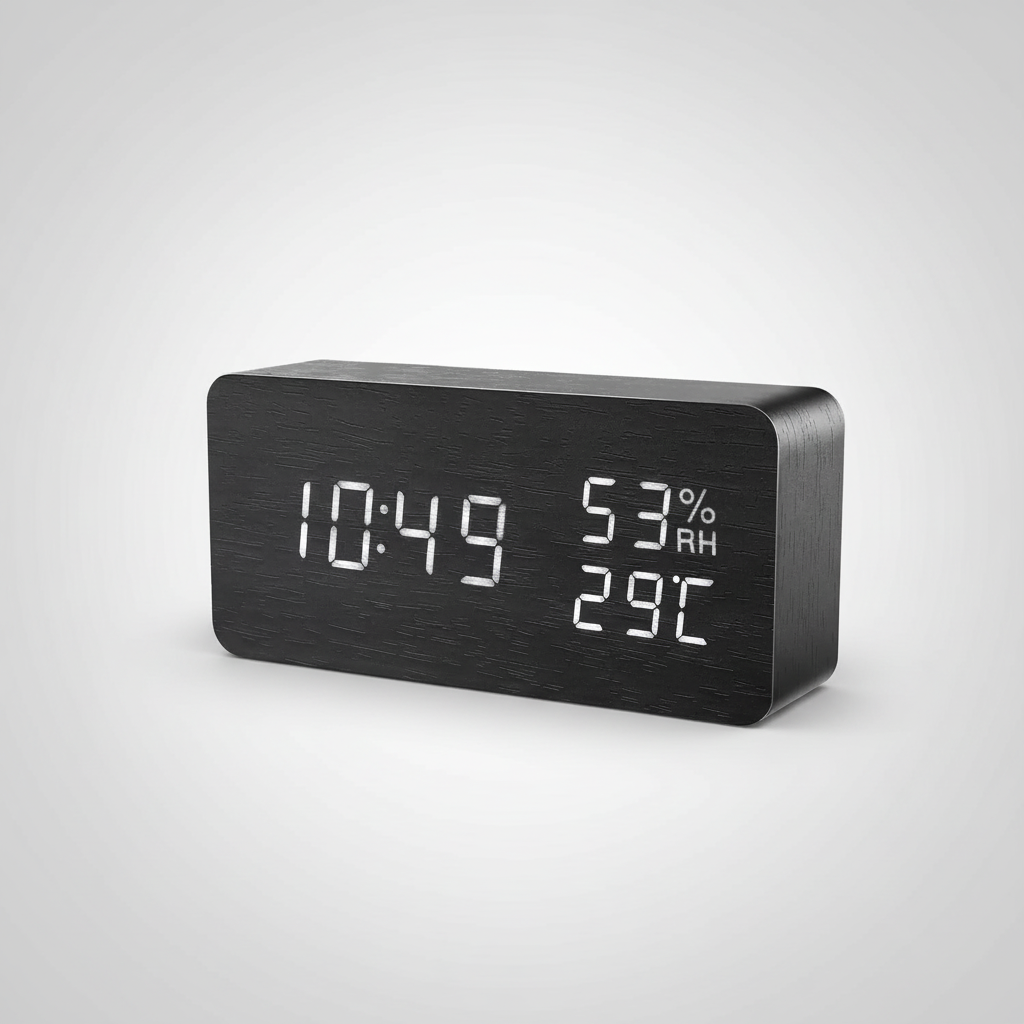 Digitale Holz-Tischuhr LED-Display Sprachsteuerung Temperaturanzeige