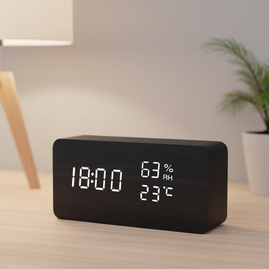 Digitale Holz-Tischuhr LED-Display Sprachsteuerung Temperaturanzeige