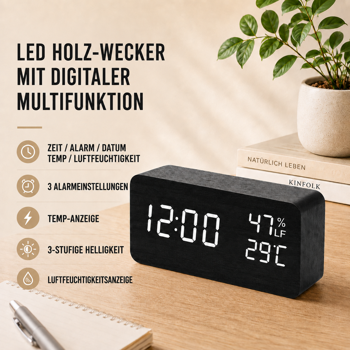 Nordspur | Woodverge Digitale Holz-Tischuhr