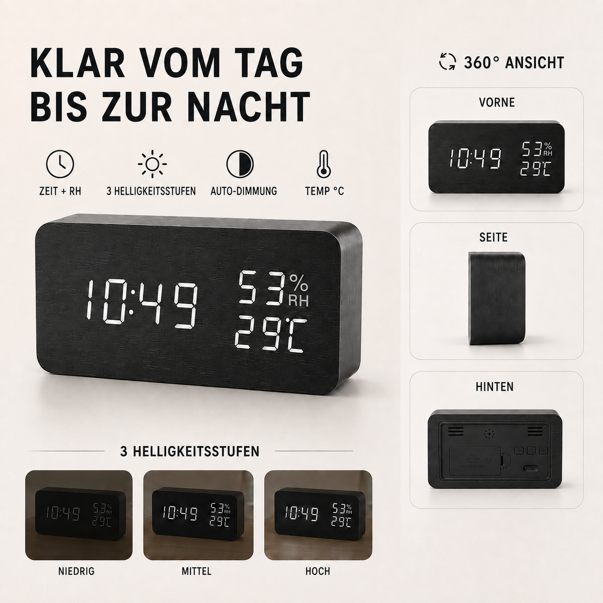 Nordspur | Woodverge Digitale Holz-Tischuhr
