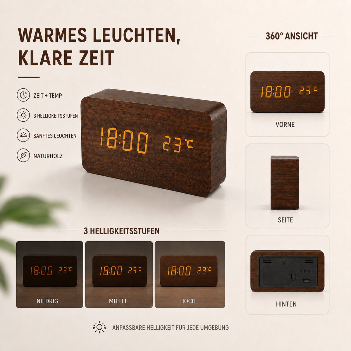 Nordspur | Woodverge Digitale Holz-Tischuhr