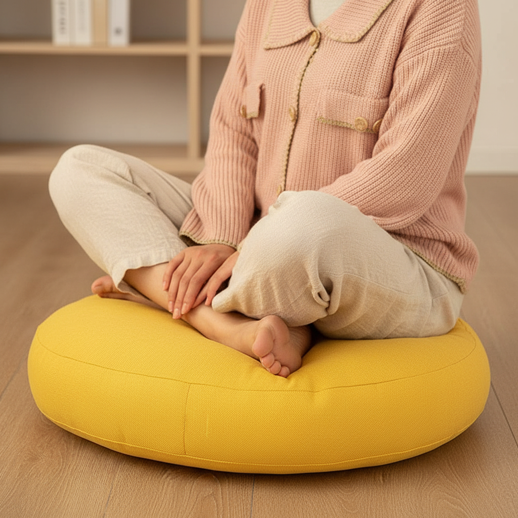 Rundes Meditationskissen mit atmungsaktivem Bezug und elastischer Polsterung
