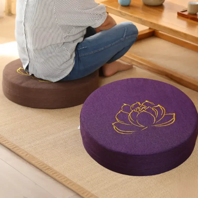 Rundes Meditationskissen rutschfest mit abziehendem Leinenbezug
