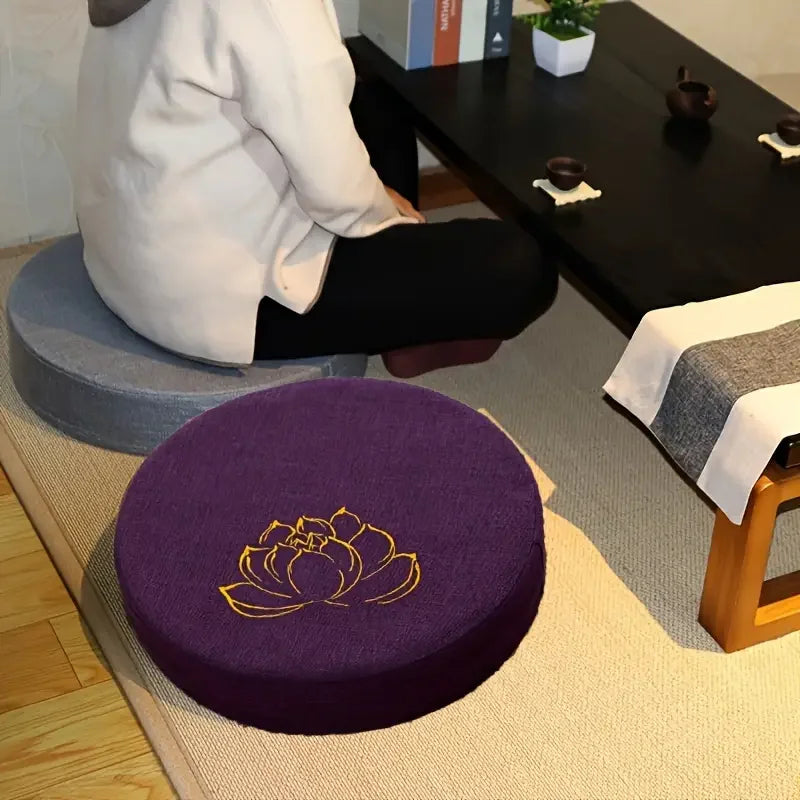 Rundes Meditationskissen rutschfest mit abziehendem Leinenbezug