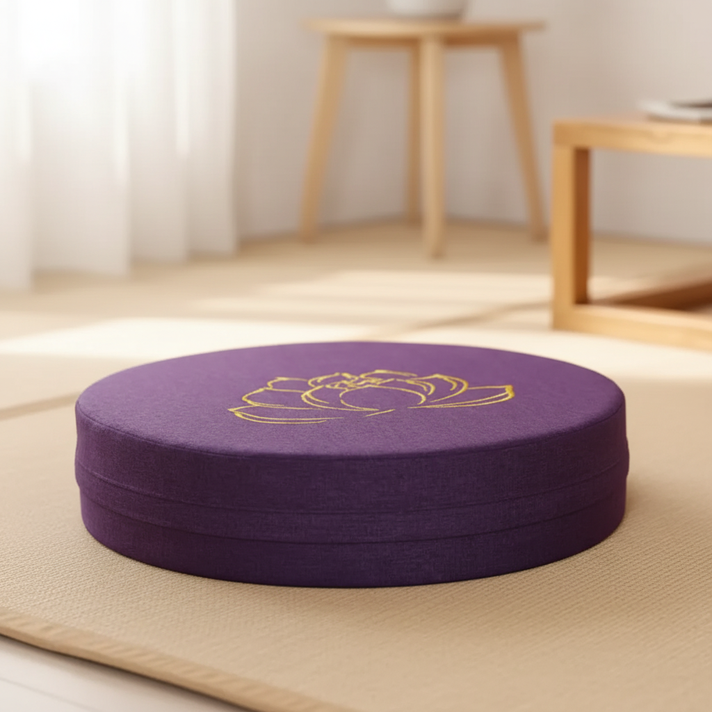 Rundes Meditationskissen rutschfest mit abziehendem Leinenbezug