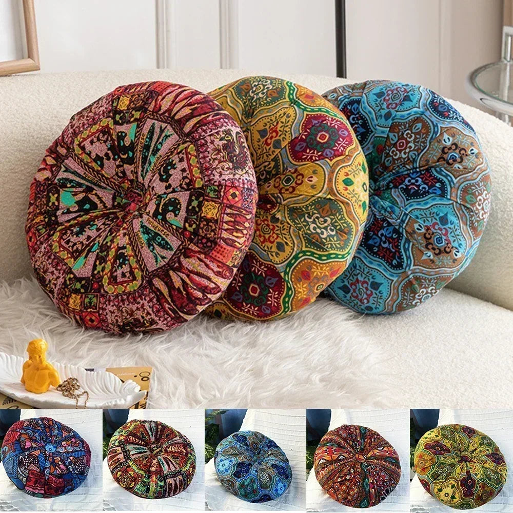 Rundes Meditationskissen Bodenkissen Baumwolle Vintage-Druck