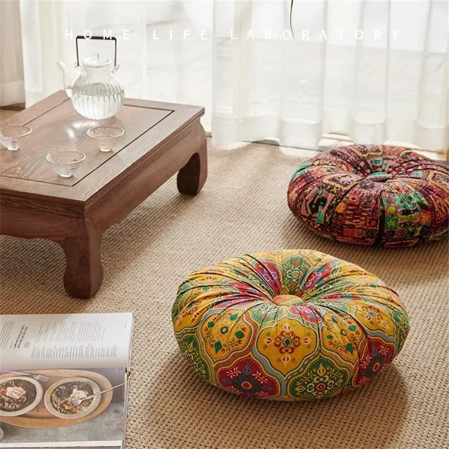 Rundes Meditationskissen Bodenkissen Baumwolle Vintage-Druck
