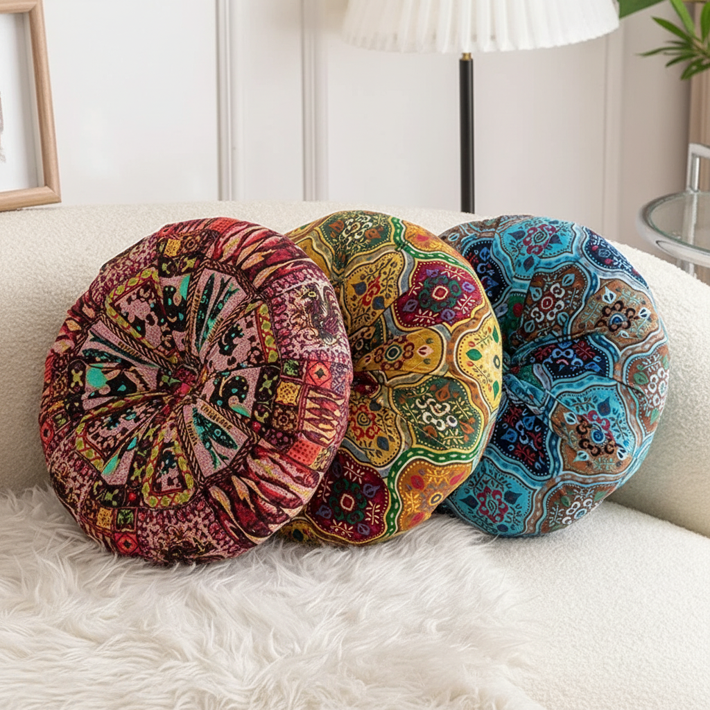 Rundes Meditationskissen Bodenkissen Baumwolle Vintage-Druck