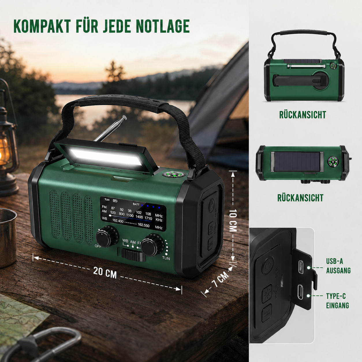 Notfallradio mit Kurbel, Solar & Powerbank – Kompakt & Zuverlässig