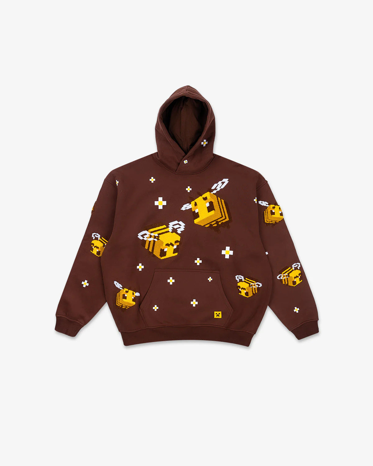 Unisex Kapuzenpullover mit eingestricktem Pixel-Bienenmotiv und aufgesetzter Kängurutasche