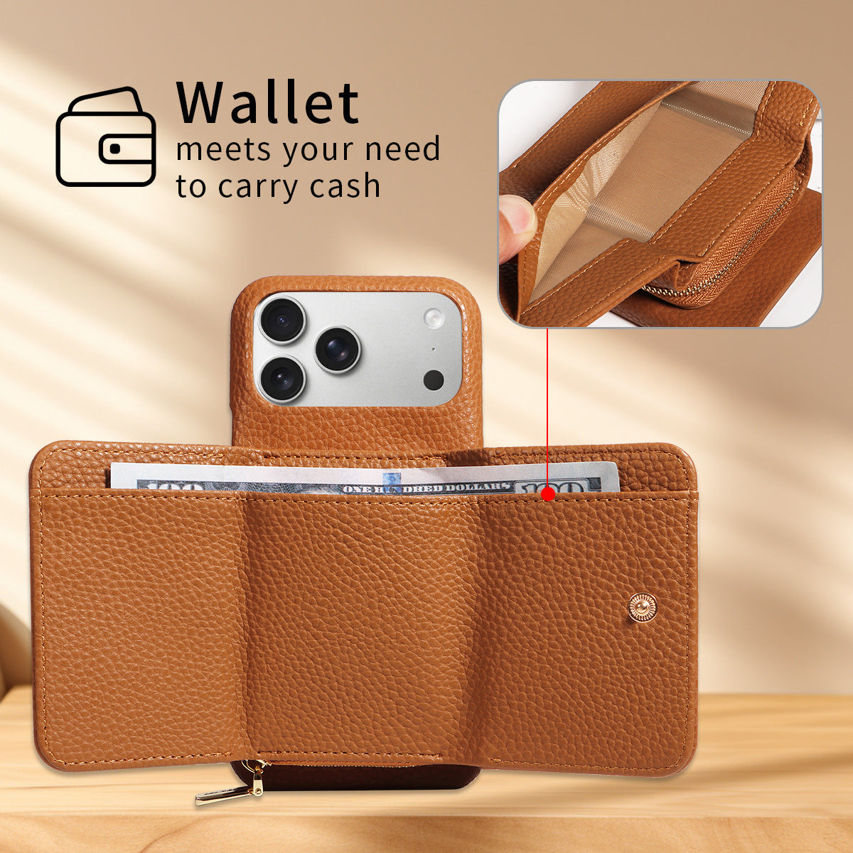 Premium Leder Crossbody Wallet Handyhülle für iPhone