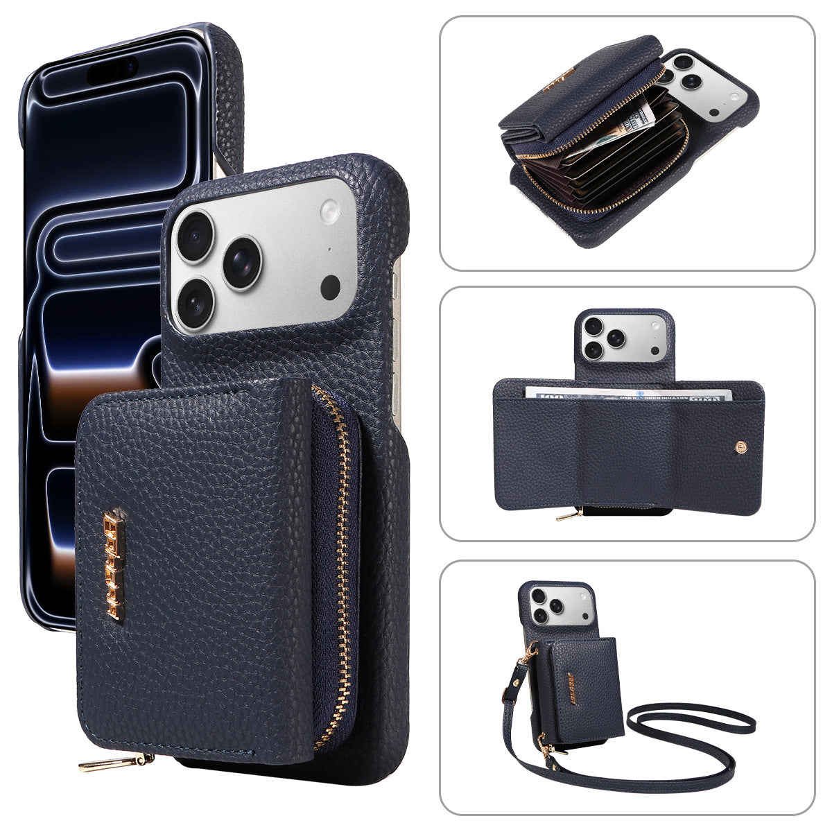 Premium Leder Crossbody Wallet Handyhülle für iPhone