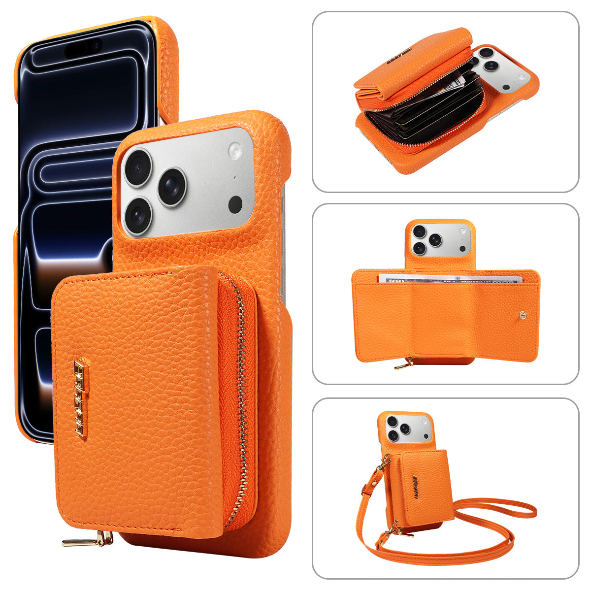 Premium Leder Crossbody Wallet Handyhülle für iPhone
